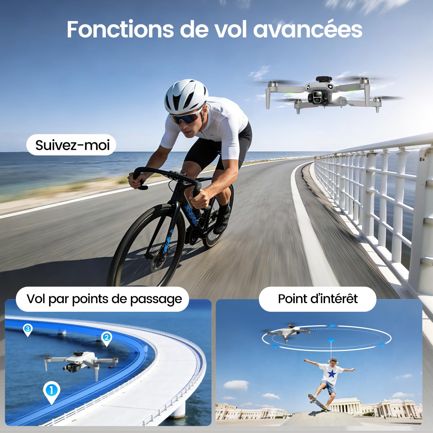 Drone GPS avec écran HD 4,3" Intégré et Caméra 4K pour Adultes Débutants