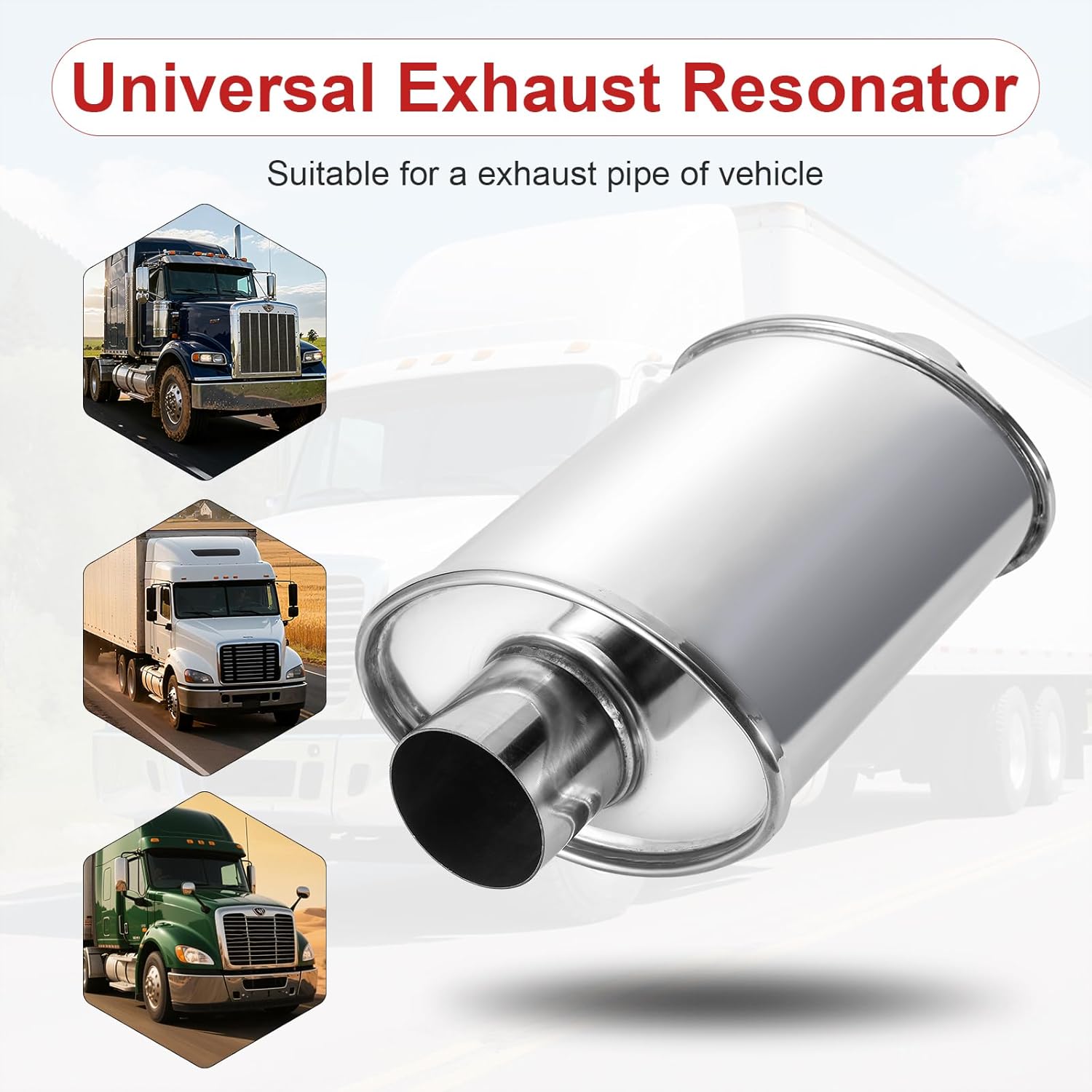 Exhaust Resonator Universal 2.5'' Inlet/Outlet for Cars Trucks, Oval Muffler Shape Stainless Steel Straight-Through Performance, Overall Length 13.8", Silver