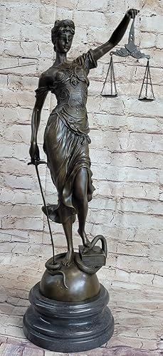 25" Tall Bronze Blind Justice Law Marble Statue Lady Scale Sculpture Nouveau Art Decorative Sale Gift Décor ByThink Bronze