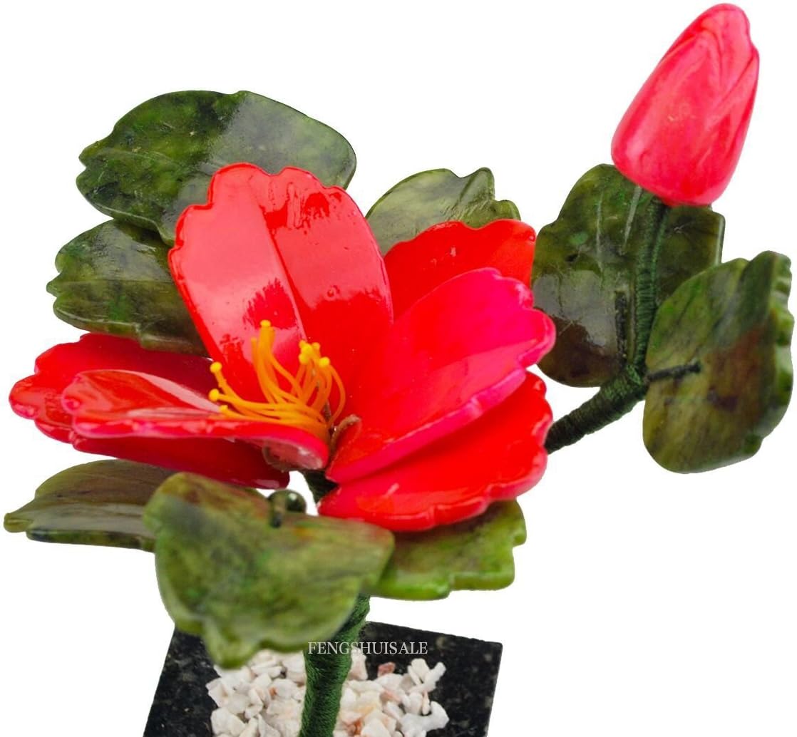 fengshuisale Fengshui Natural Jade Bonsai Stone Rose Flower Plant for Good Fortune W Free Red String Bracelet J2090