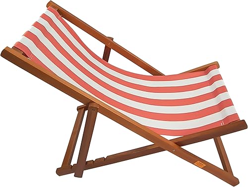 MONSTRUNO Silla bandolera de madera para exteriores playa piscina populus a rayas tumbona plegable color naranja