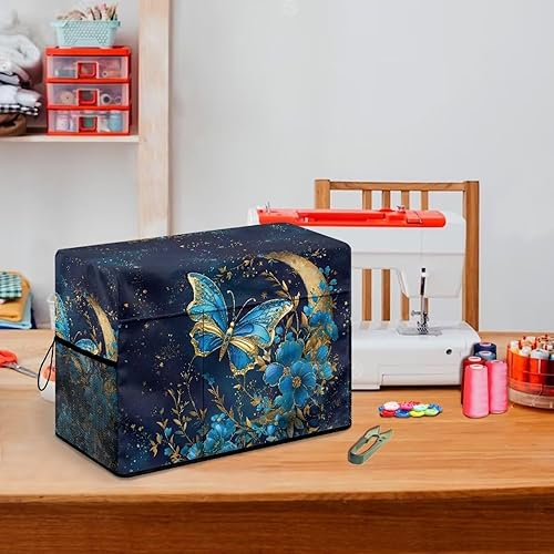 Miniatura 66 de Mumeson Cubierta antipolvo para máquina de coser de gatos negros con flores, para la mayoría de máquinas de coser estándar, plegable, duradera