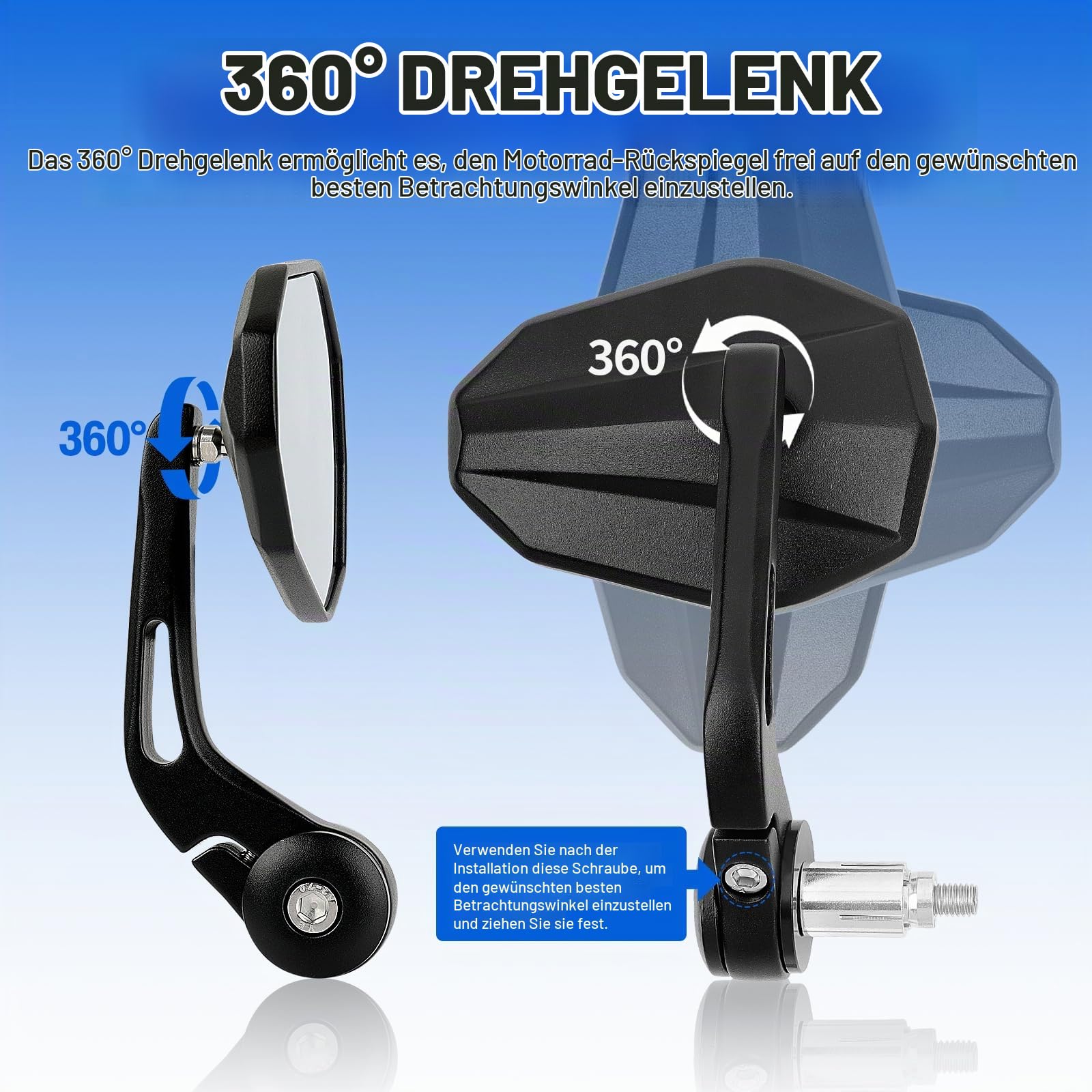 DREAMIZER Motorrad Spiegel E-geprüft Universal, 360°Drehbar Motorrad Rückspiegel 7/8" 22mm Lenkerspiegel Kompatibal mit Honda Kawasaki Suzuki Yamaha Cruiser Scooter Roller ATV