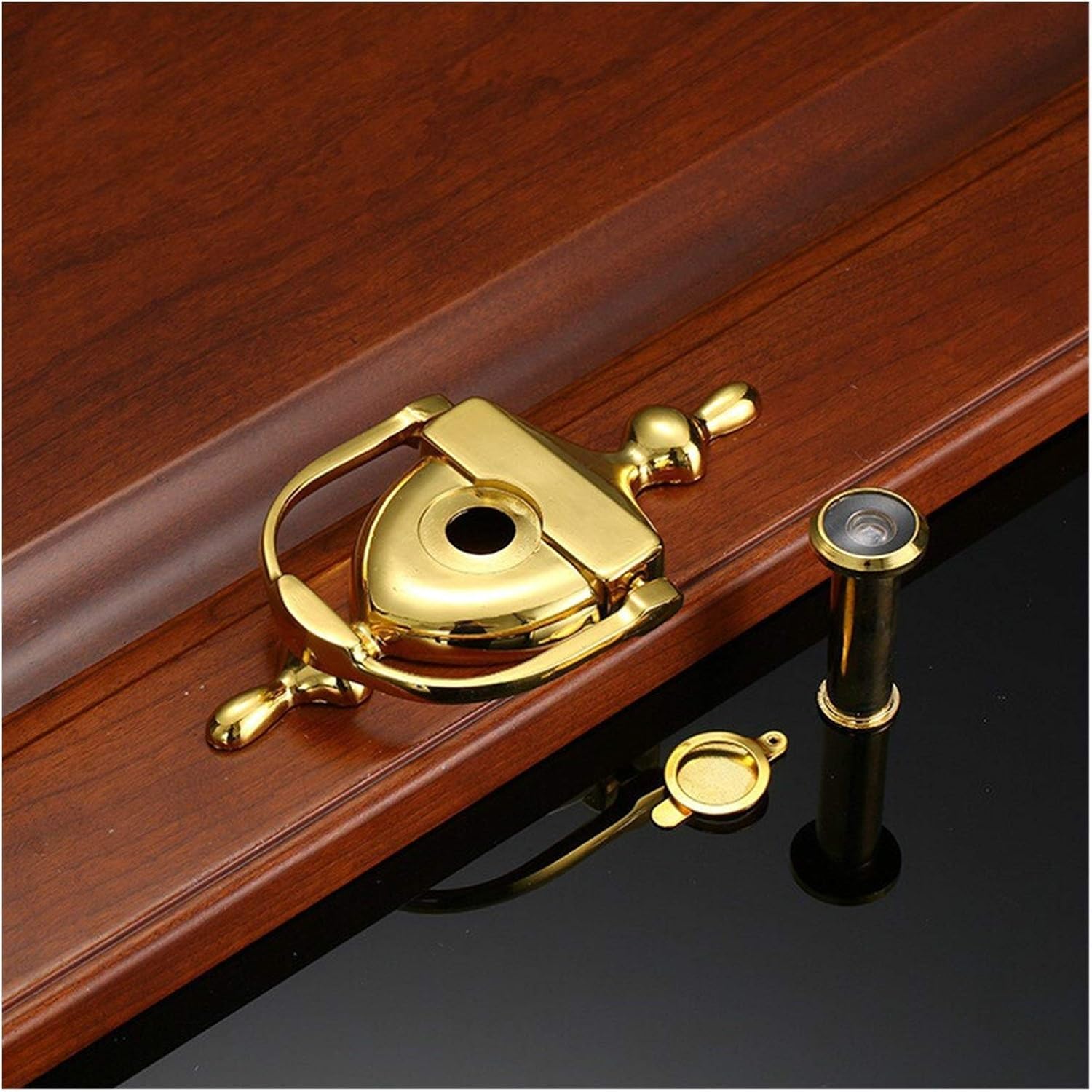Zhaoqin Gold Door Knocker Door Knockers Modern Zinc Alloy Door Knocker Green Bronze Door Handle Peep Hole Knock Furniture Handle Home Decoration Hardware(Gold)