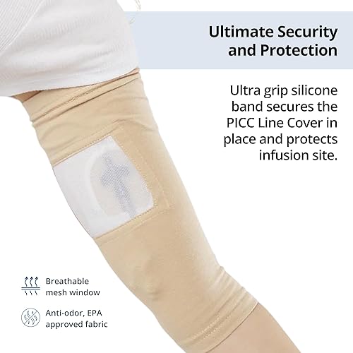 Miniatura 3 de Care+Wear Cubierta de línea PICC larga - Funda de línea PICC ultra agarre para brazo superior o inferior con ventana de visualización de malla,