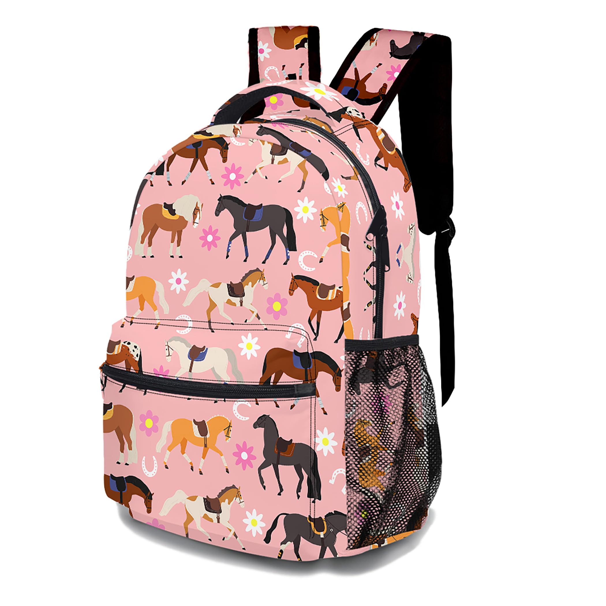 DTCCET Cartoon Horse Backpack, Lightweight Durable Laptop Bag 3D Printed Daypack with Multiple Pockets, Stylish Shoulders Backpack(Pink Horse)