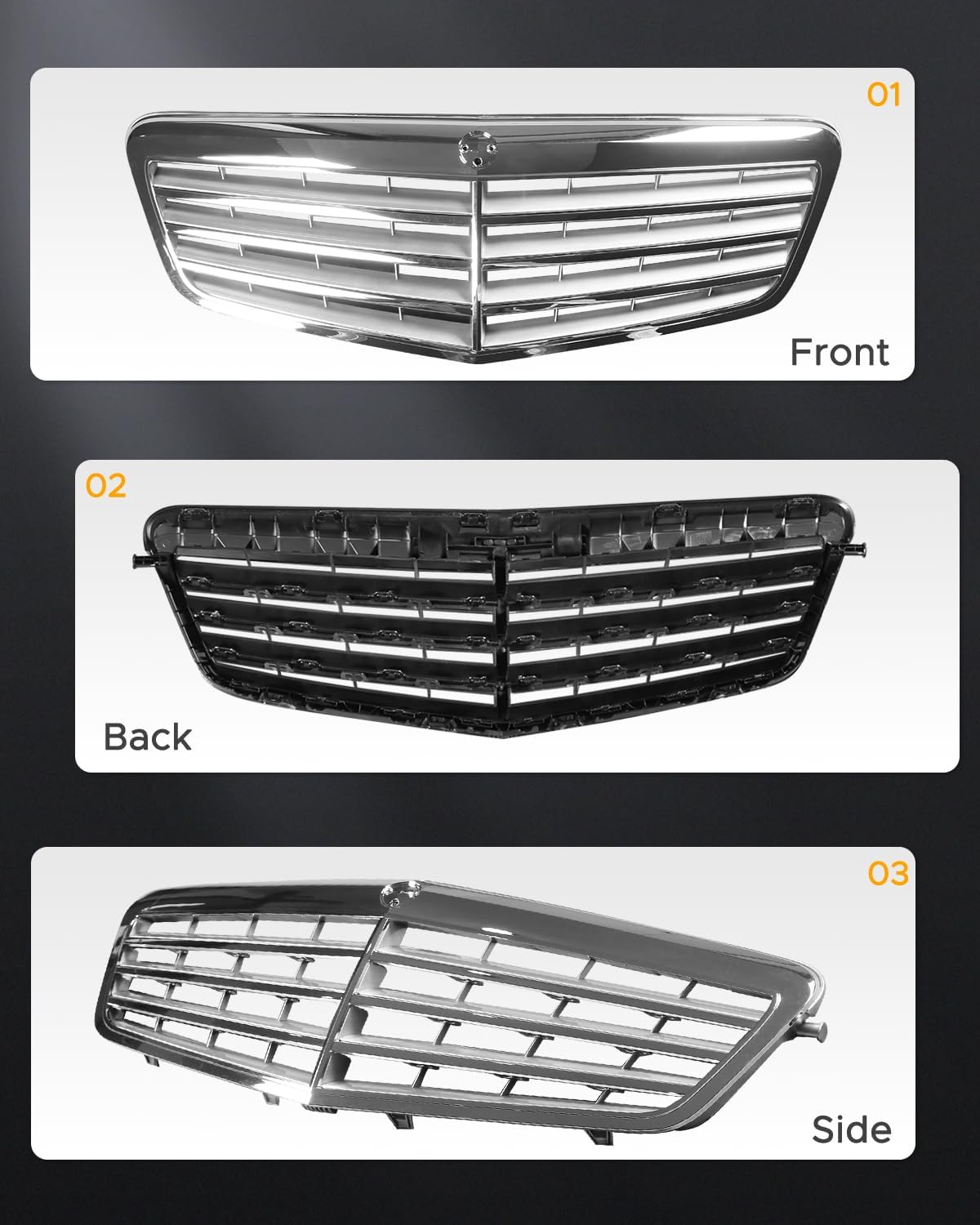 Front Upper Grille Grill Fit for Mercedes Benz E300 E350 E400 E550 E63 AMG 2010 2011 2012 2013,Sliver Grille Mesh Grill Direct-Fit