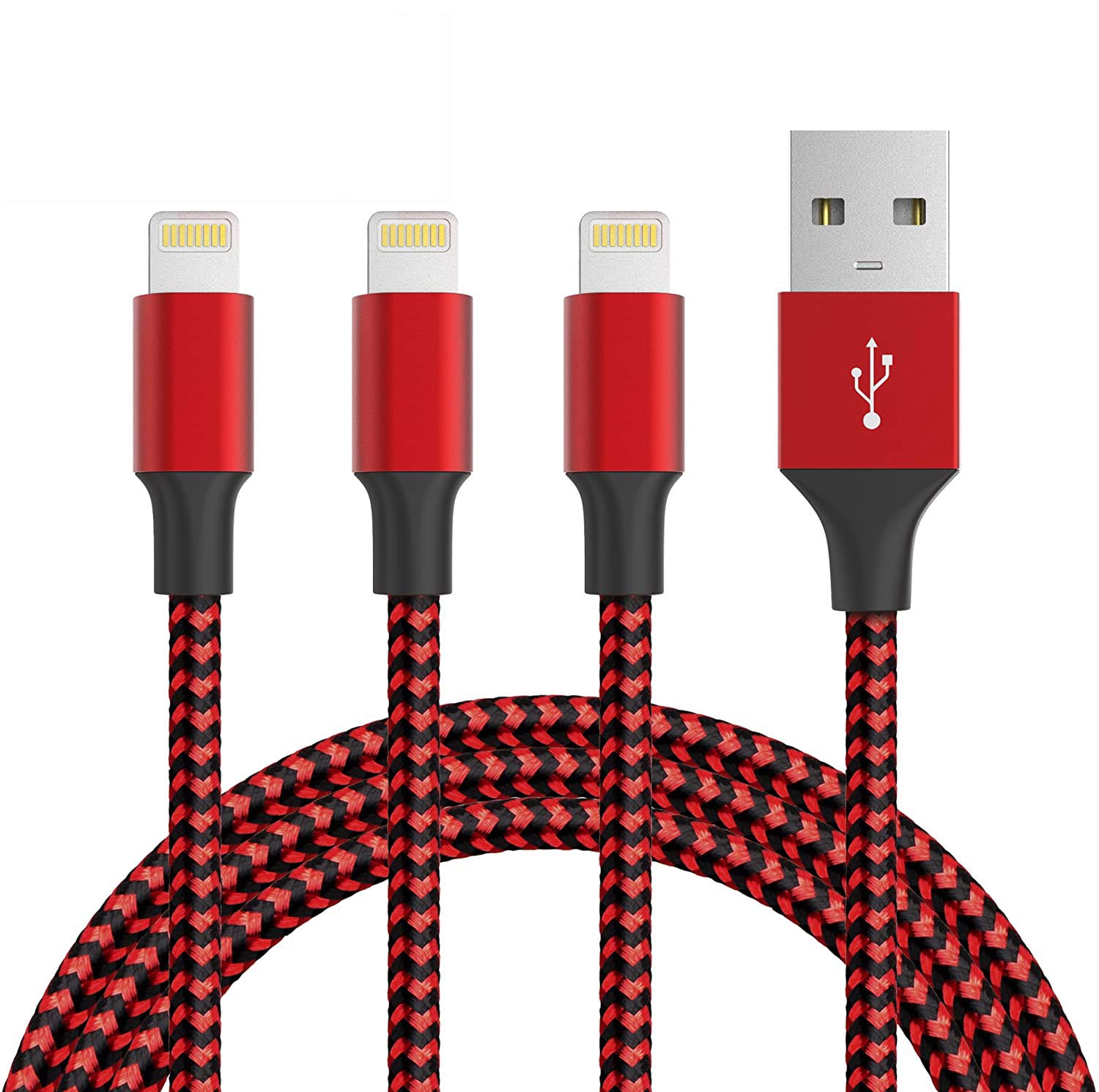 Marchpower MFi Certified iPhone Charger 3Pack 6FT Lightning Cable Nylon Braided iPhone Charging Cord for iPhone 14 13 12 11 Pro XR Xs Max X 8 7 6 6SPlus 5S 5C SE iPod iPad Air-Red and Black
