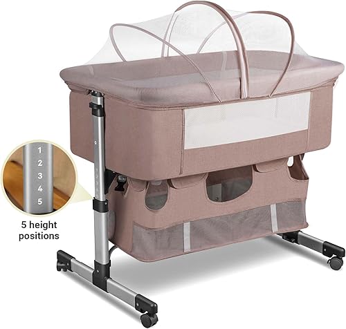 Miniatura 3 de Soobaby Cuna para bebé, cuna 3 en 1, cama portátil ajustable para bebé, cuna para recién nacido, cama imprescindible para bebé, color caqui