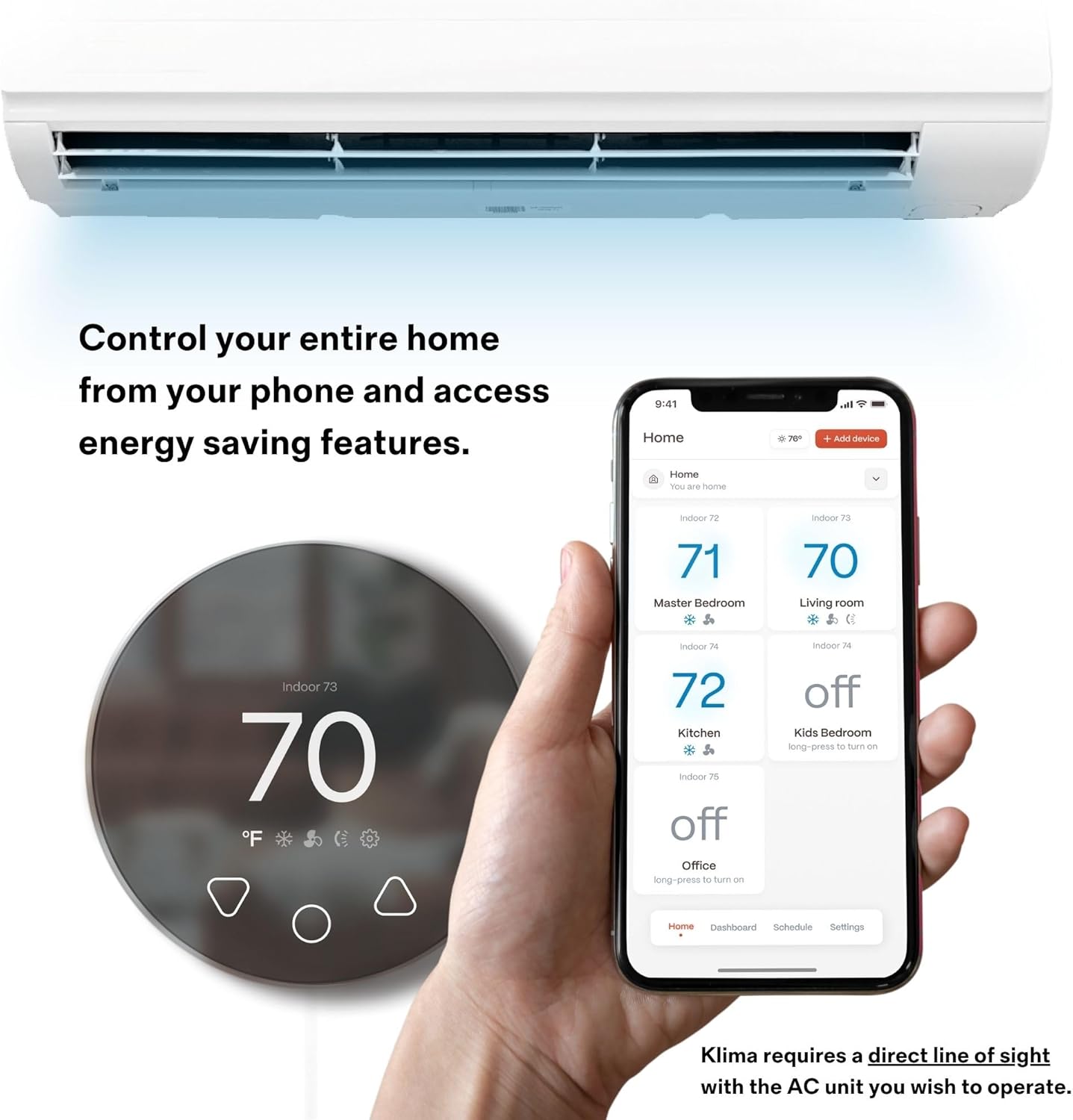 Boldr Klima Smart Thermostat for Air Conditioners, Window A/C, Mini Splits & Heat Pumps - Alexa & Google Home Compatible, WiFi Control App, Energy Saving, Easy DIY Install, Graphite Grey - Image 2