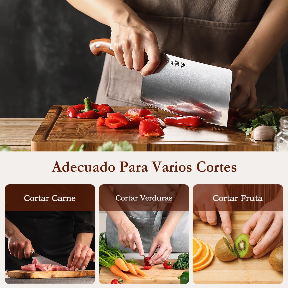 HEZHEN 18cm Cuchillo de Cocinero Chino Acero Alemán, Cuchillos de Carne Profesional, Cuchillos de Verdura y Fruta, Manico Ergonomico