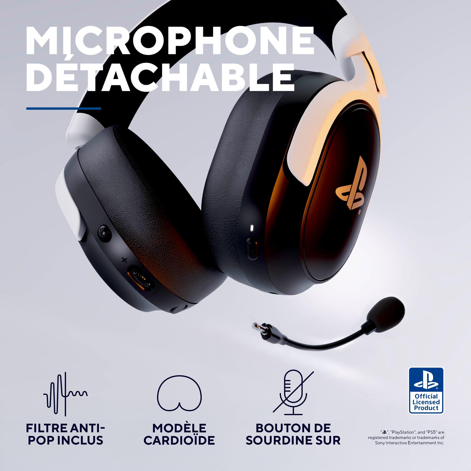 GXTrust Forta Casque sans Fil Licence Officielle PlayStation 5, Noir/Blanc | Faible Latence, 2.4G avec Récepteur USB, Autonomie de 55 Heures, Casque Gamer PS5 avec Microphone