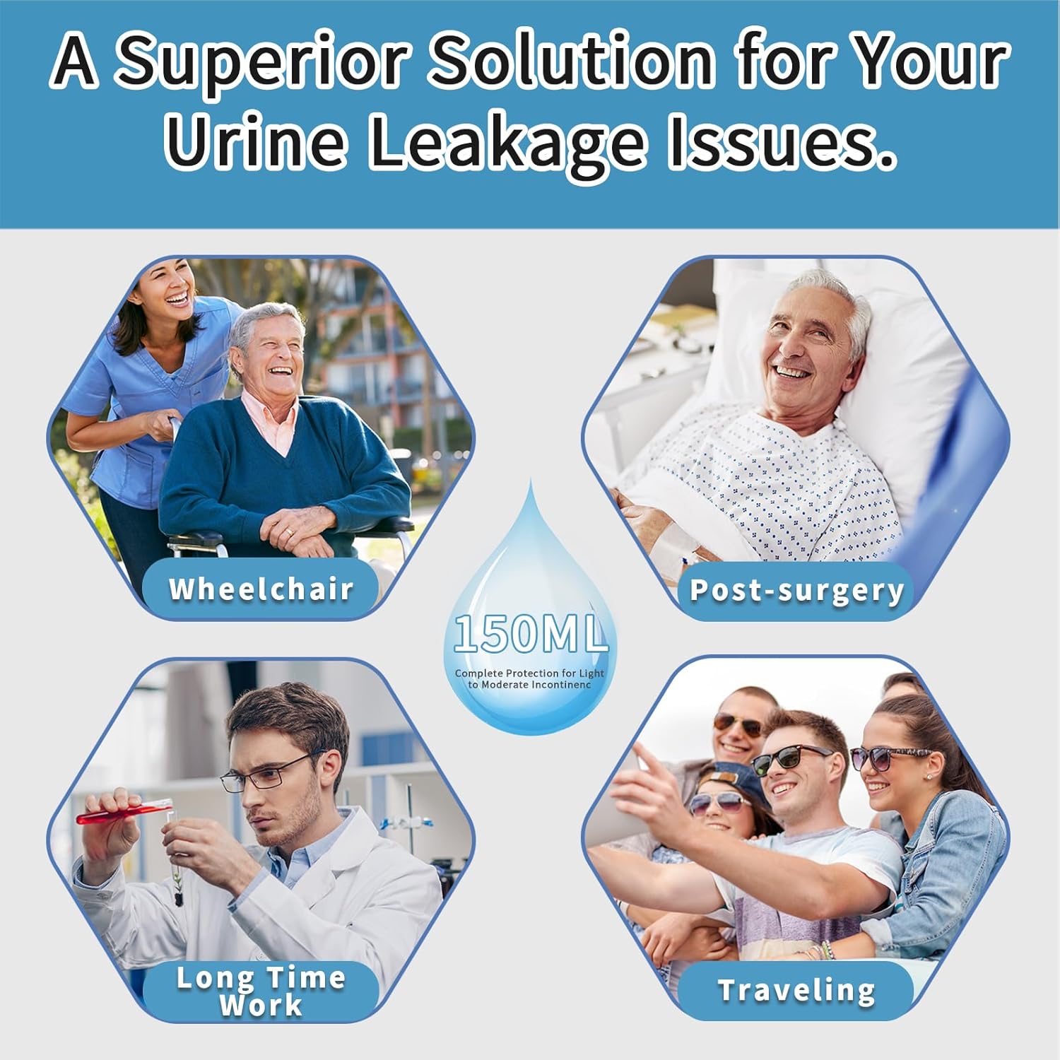 Men's Washable Incontinence Boxer Briefs, Cotton Urinary Incontinence Underwear with Fly, Reusable Leakproof Underwear for Men, Front & Rear Protection 120ml Absorbency (3 Pack, M, Black)