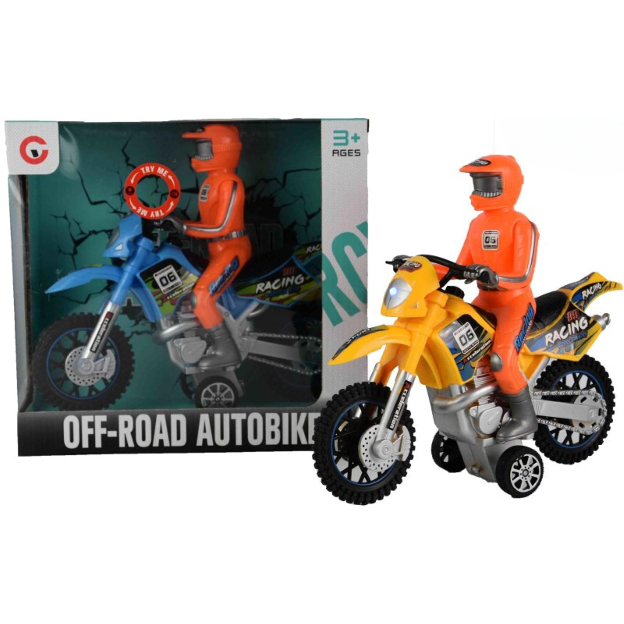 SGM Off-Road Friction Power Bike with Lights & Sounds – Battery-Free Racing Toy for Kids, Durable Motocross Style with Rider Figure, Ideal for Boys Age 3+ - 9969-1D