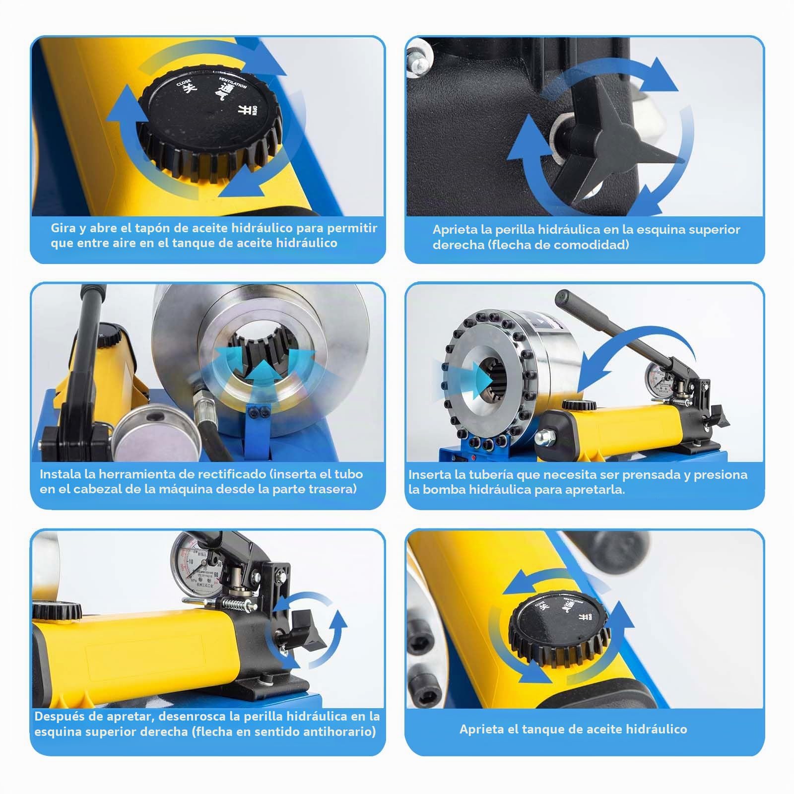 Máquina crimpadora de mangueras, máquina prensadora de tubos de manguera hidráulica de 6 a 25 mm, herramienta de crimpado de manguera hidráulica portátil con 7 juegos de troqueles (10-31 mm)
