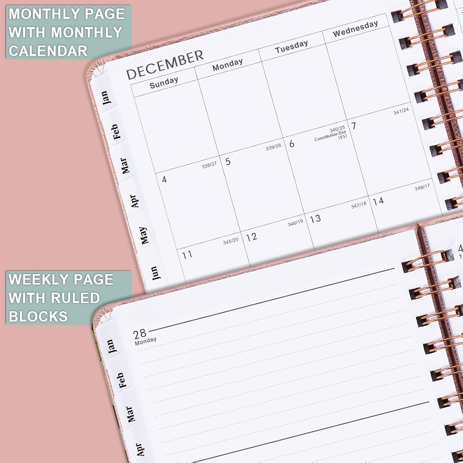 2022-2023 Planner - Year Weekly & Monthly Planner with Tabs, Smooth Faux Leather & Flexible Cover with White Paper, July 2022 to June 2023, Twin-Wire Binding, 5.85" x 8.25", Rosy