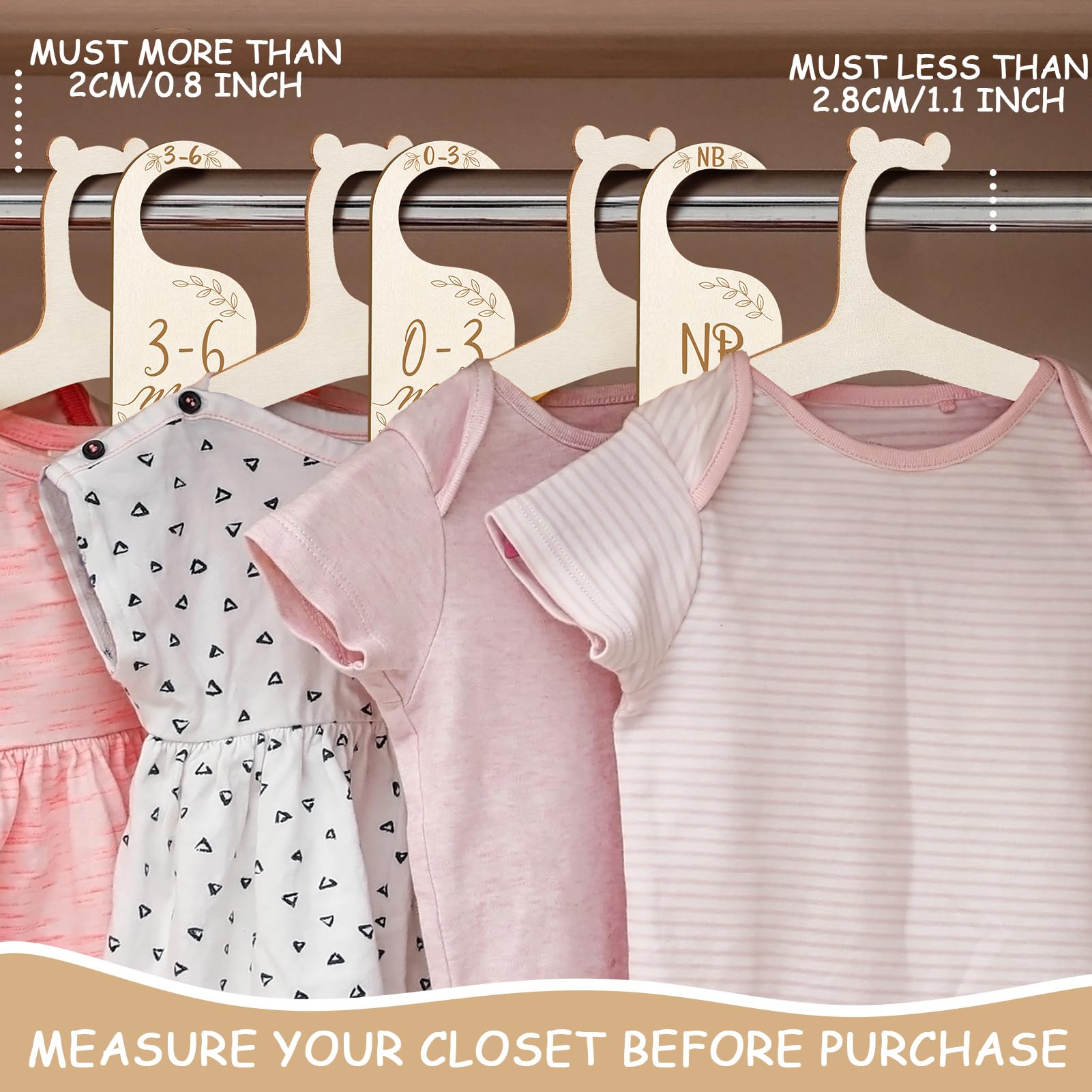 20 perchas de madera para ropa de bebé con 7 divisores de armario de bebé, lindas perchas de ropa para niños, abrigos, pantalones y chaquetas