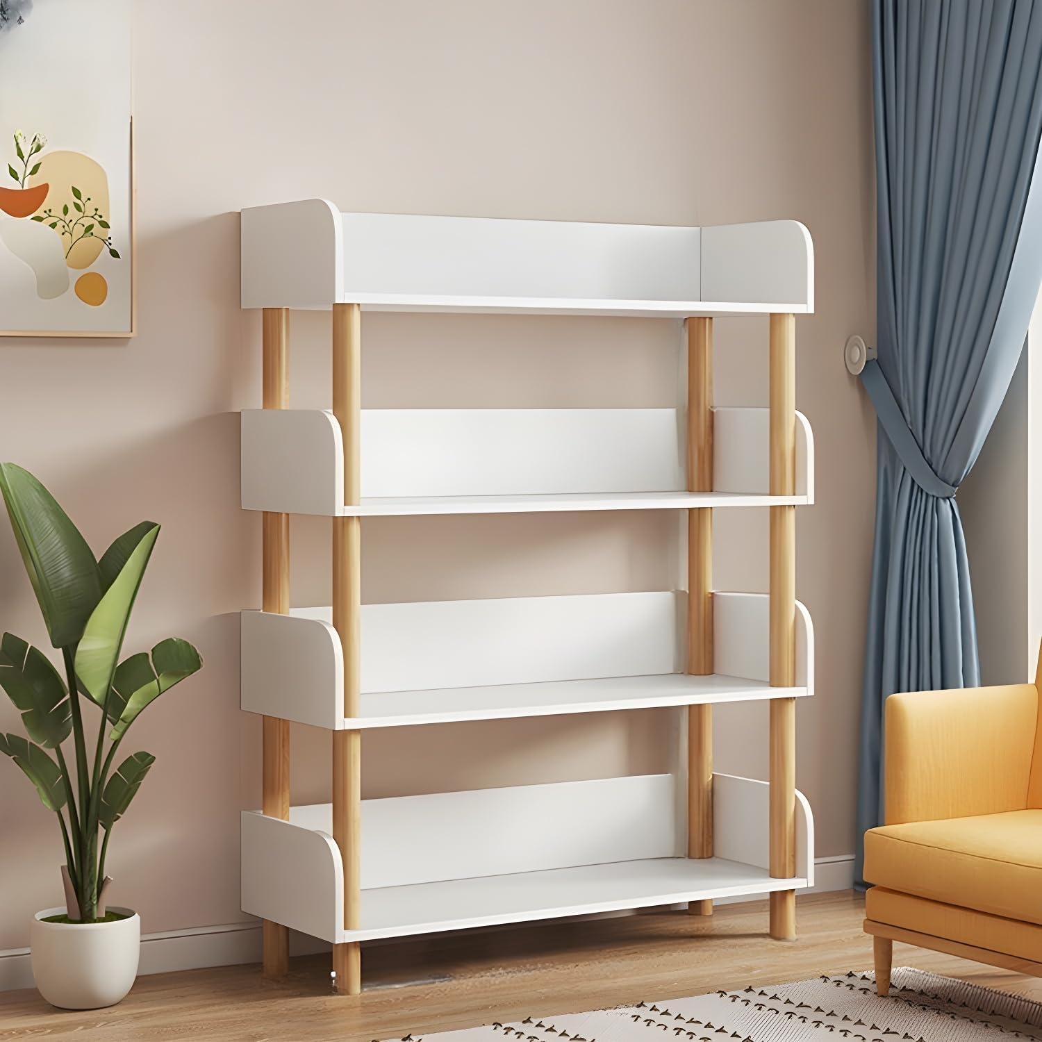 LITFAD Storage Rack Simple Bookshelf Standard Bookcase with Natural Wooden Frame for Office Living Room Study Room - White 24" L x 12" W x 21" H