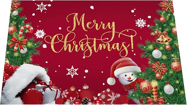 Merry Christmas Welcome Mat for Front Xmas Tree Snowman Ball Snowflake Doormat Non-Slip Entrance Mat for Home Bedroom Living Room Outside Yard Floor Patio 17.9" x 29.9"