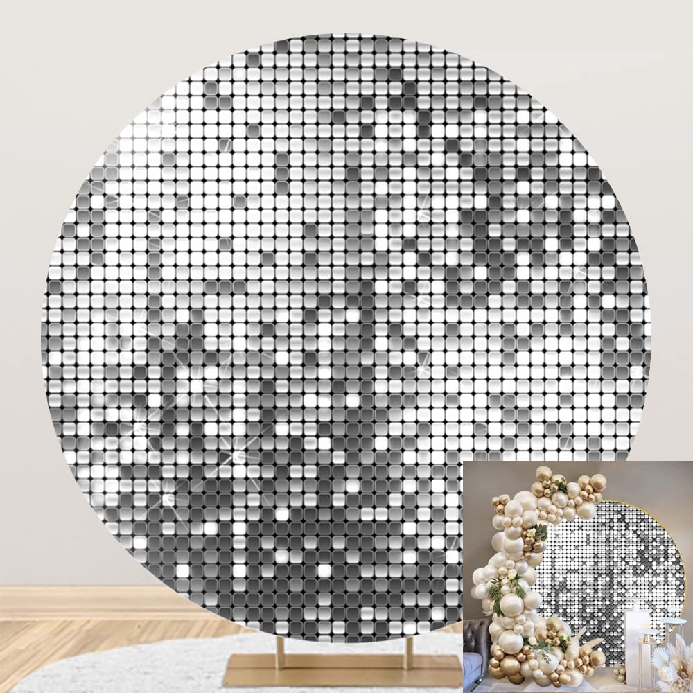 OERJU Silver Round Backdrop Cover Luxurious Not Glitter Sequin Background for Photography Polyester Silver Theme Baby Shower Birthday Wedding Party