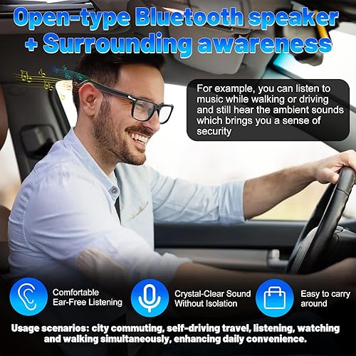 Miniatura 5 de Lentes inteligentes de traducción AI con 138 idiomas, gafas Bluetooth compatibles con ChatGPT, lente fotocromática con altavoces de oreja abierta