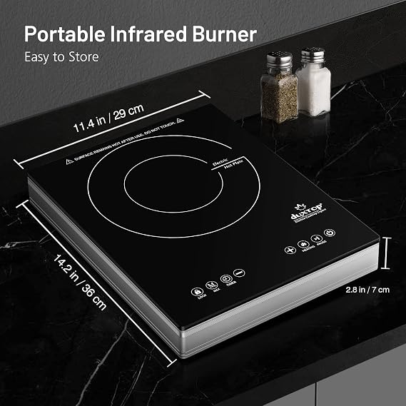 Duxtop 1600W Single Burner Electric Cooktop, Hot Plate for Cooking, Electric Stove with Sensor Touch Control, Portable Infrared Burner with Timer and Safety Lock, E200AIR/ 9500STIR