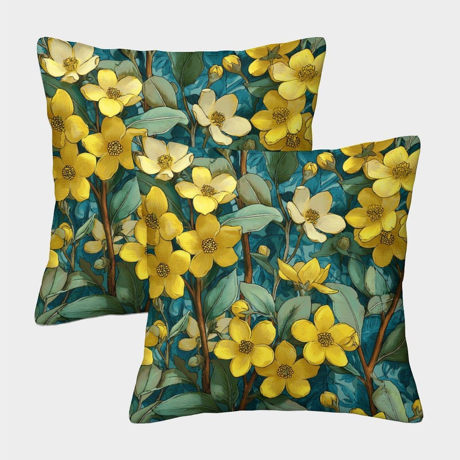 kaiyun 2 Pack Yellow Jasmine Pattern Pillow Case 50x50cm Throw Pillow Case,Modern Decoration Pattern for Terrace Sofa Bedroom Indoor Outdoor Party