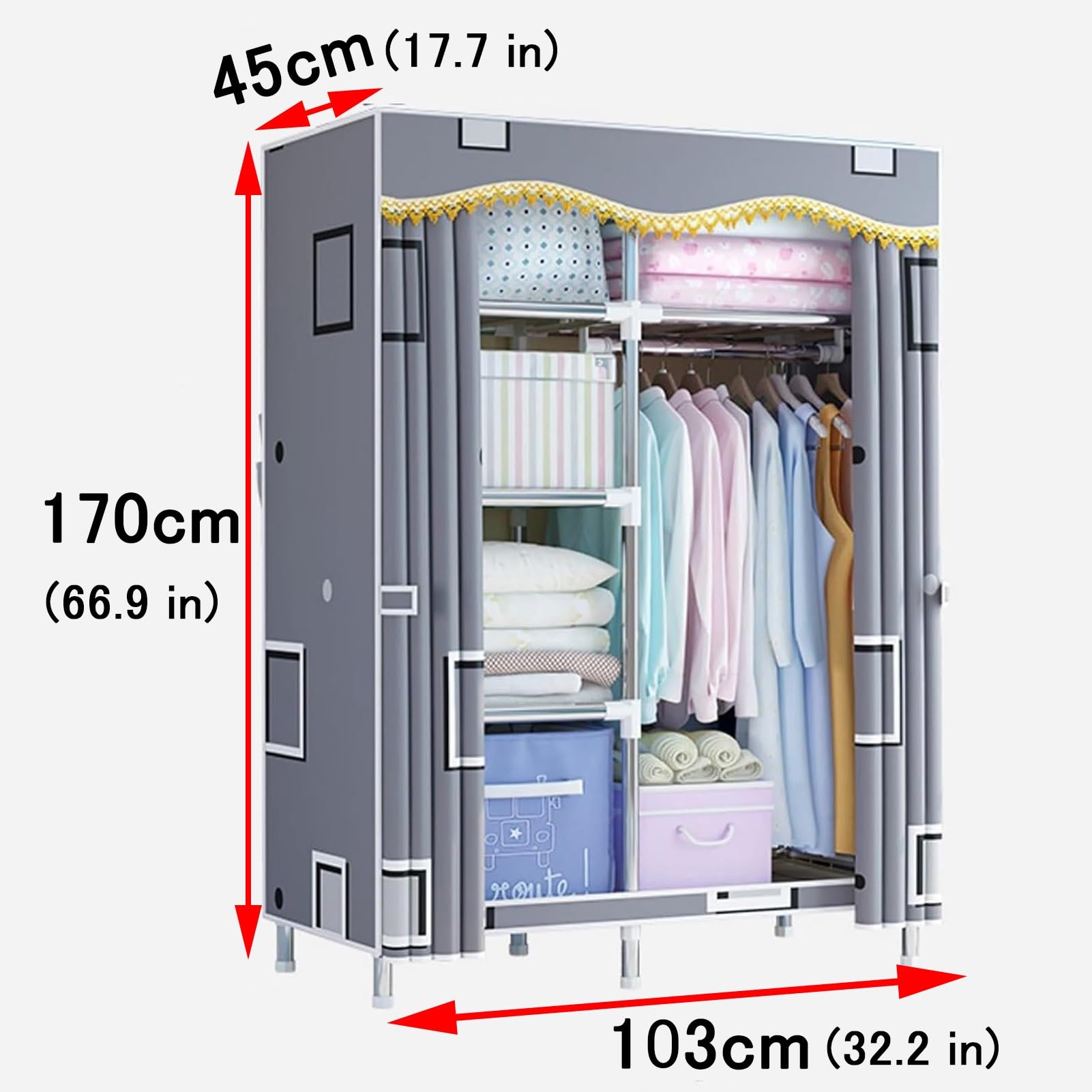 Amazon｜ワードローブ カバー付き、幅82・103・123・143cm 奥行45cm 高 