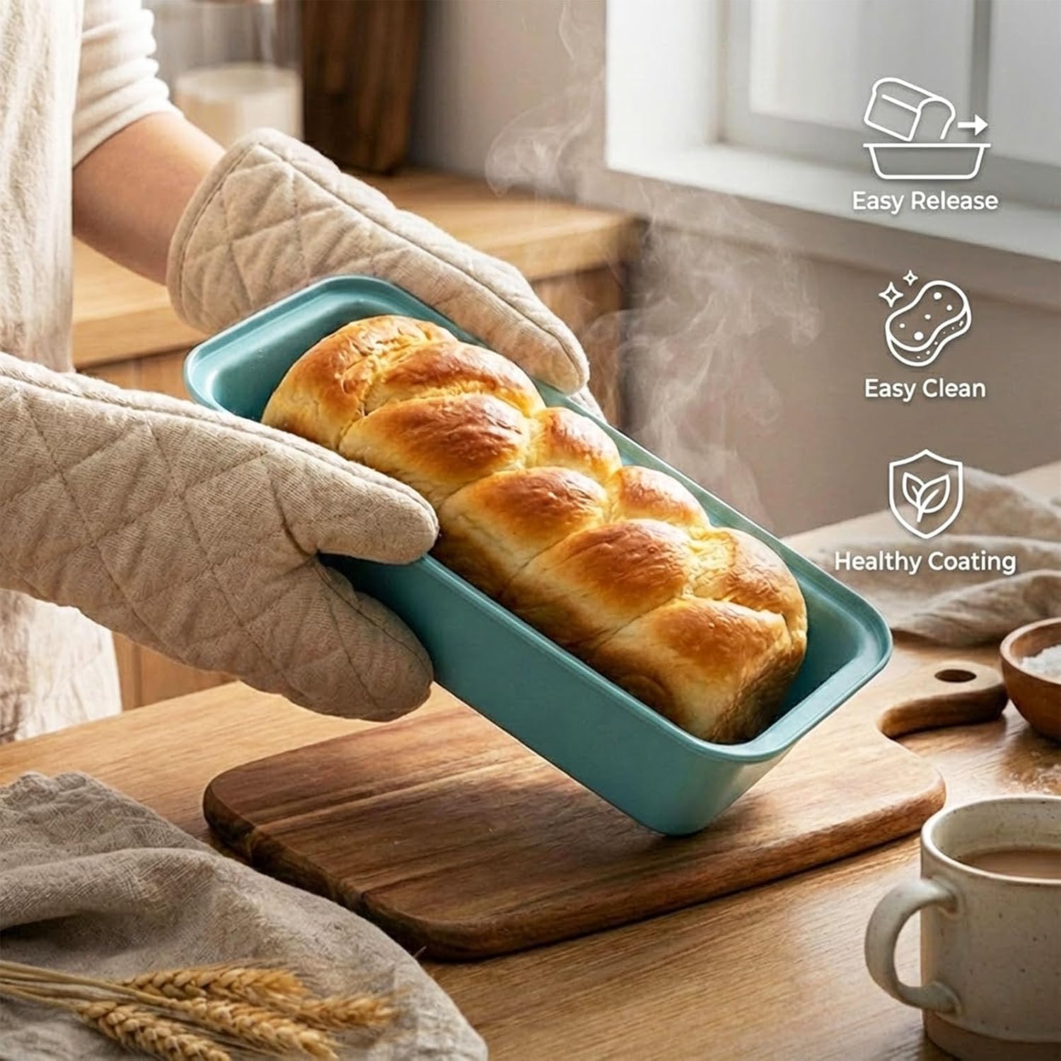 2-Pack 13 x 5 Inch Loaf Pan, Nonstick Carbon Steel Bread Pan for Baking - Large Rectangular Mold for Homemade Sourdough, Banana Bread, Meatloaf & Pound Cake - Image 3