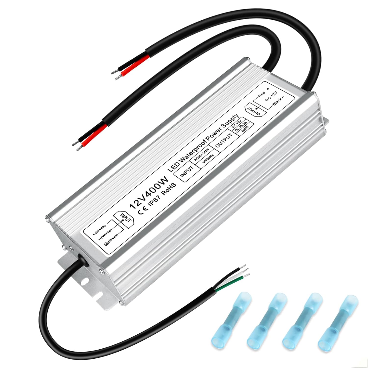 inShareplus 12V Power Supply, 400W 33.3A, AC 110-260V to DC 12V IP67 Waterproof LED Driver, DC 12 Volt Low Voltage Transformer for LED Outdoor Light, Computer Project