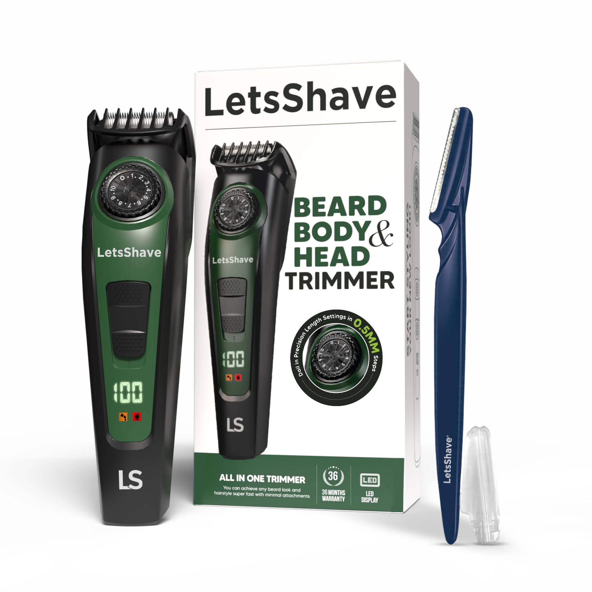 LetsShave Beard, Body and Head Trimmer and Pen Styler Combo for Men