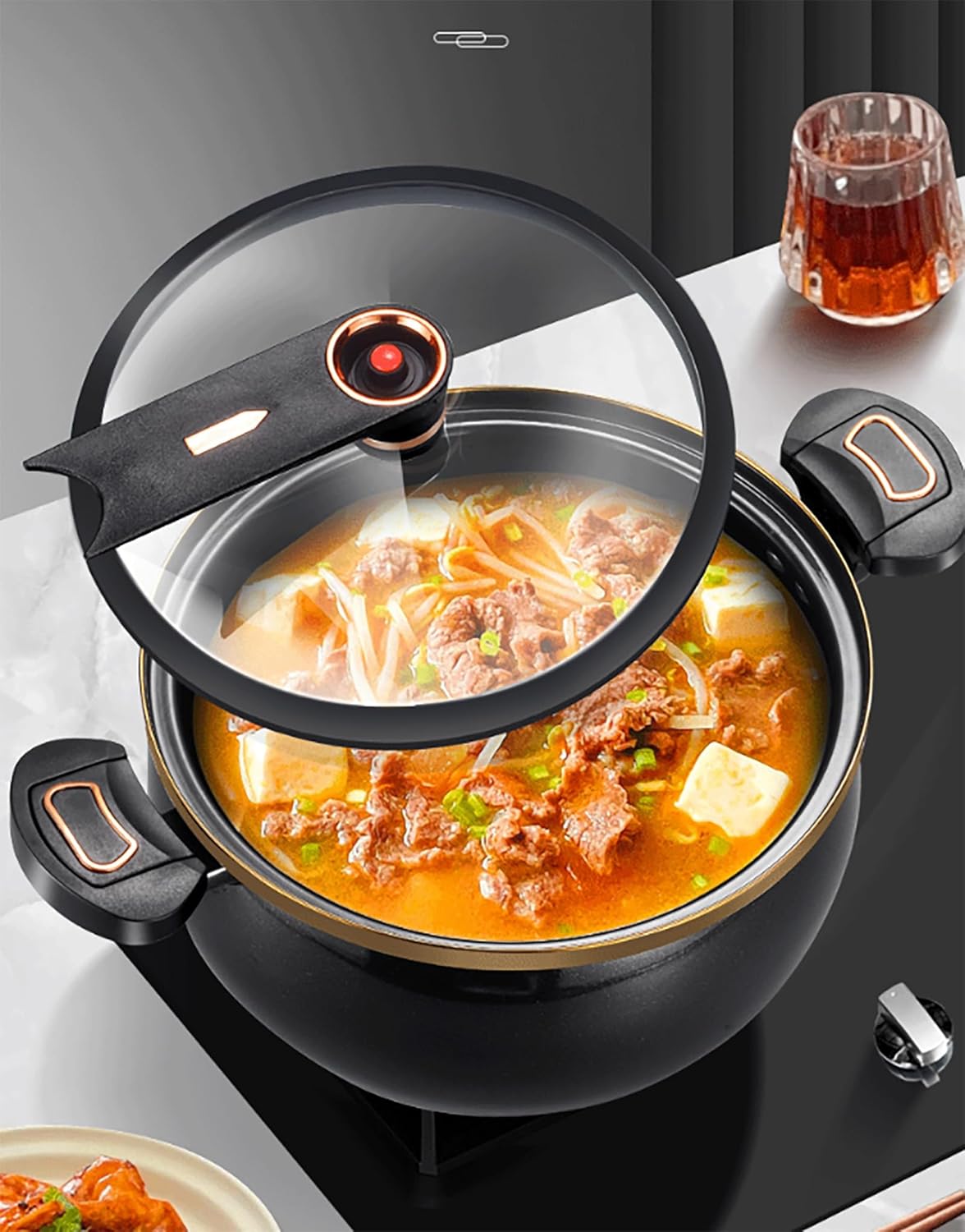 Micro Pressure Crock Pot, 2025 New Kitchen Vacuum Micro Pressure Stock Pot,Non-Stick Multi-Function Micro Pressure Cooking PotGas Stove/Open Fire Induction Universal,Black