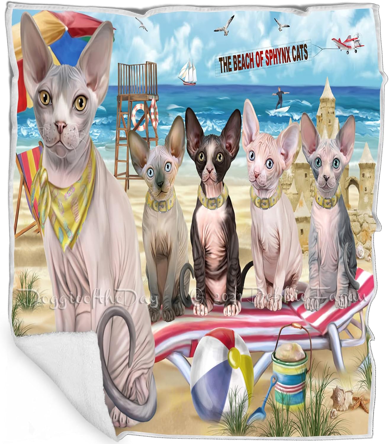 Pet Friendly Beach Sphynx Cats Blanket - Lightweight Super Soft Cozy and Durable Bed Blanket - Animal Theme Fuzzy Blanket for Sofa Bed Couch BLNKT55081 (60x80 Fleece)