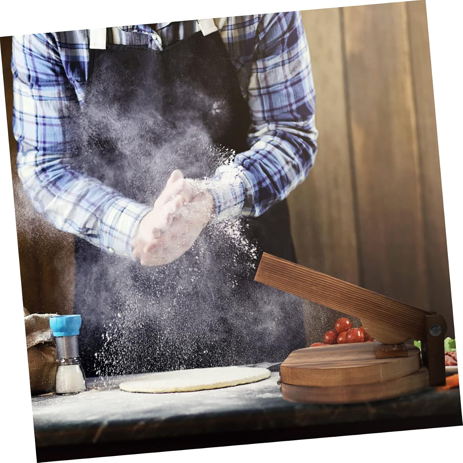 Garneck Wooden Dumpling Wrapper Mold Manual Dumpling Pressing Tool for Kitchen Easy to Use Dough Press for Making and Biscuits Versatile Kitchen Gadget