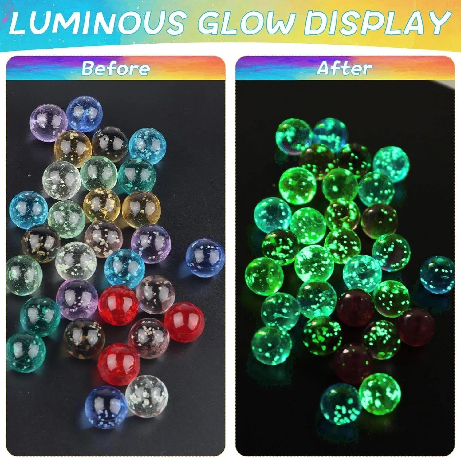 Pack of 30 Glass Marbles Glow in the Dark 1.6 cm Decorative Marbles Glass Luminous Marbles Children Colourful Marble for Marble Track Game Home Decoration DIY Aquariums Marble Games, 10