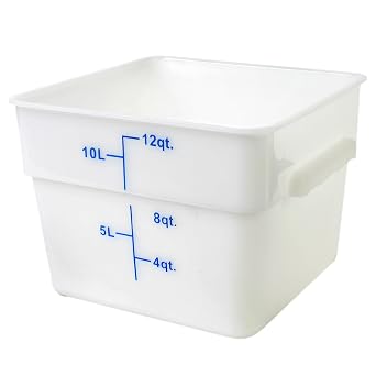 Thunder Group PLSFT012PP Food Storage Container, 12 Quart, Square, Scratch & Break Resistant,40 to 210 F Temperature Range, Polypropylene, White, NSF, Pack of 6