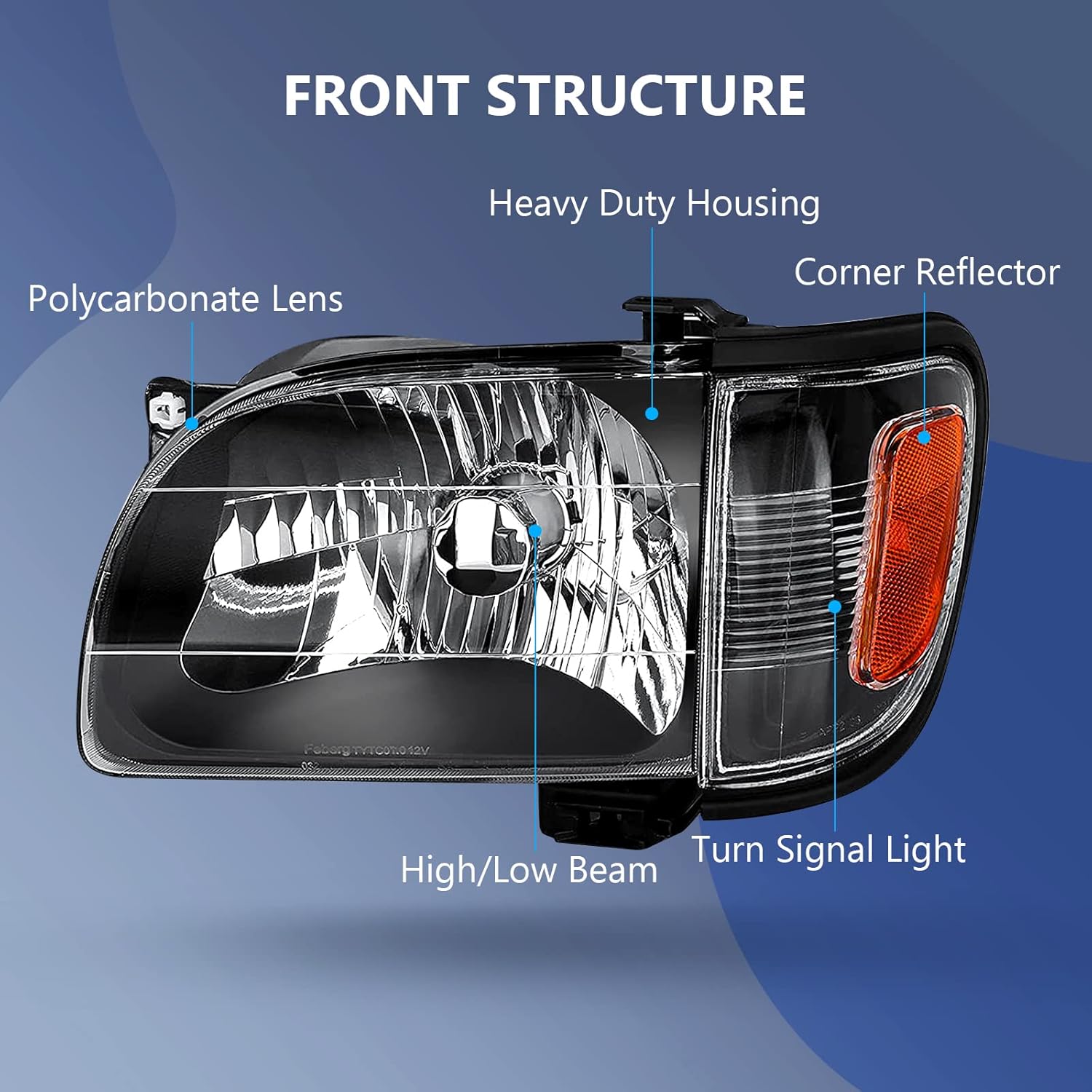 ECCPP Headlights for 2001 2002 2003 2004 for Toyota Tacoma Pair Headlight Assembly Black Housing Amber Reflector 81110-04110