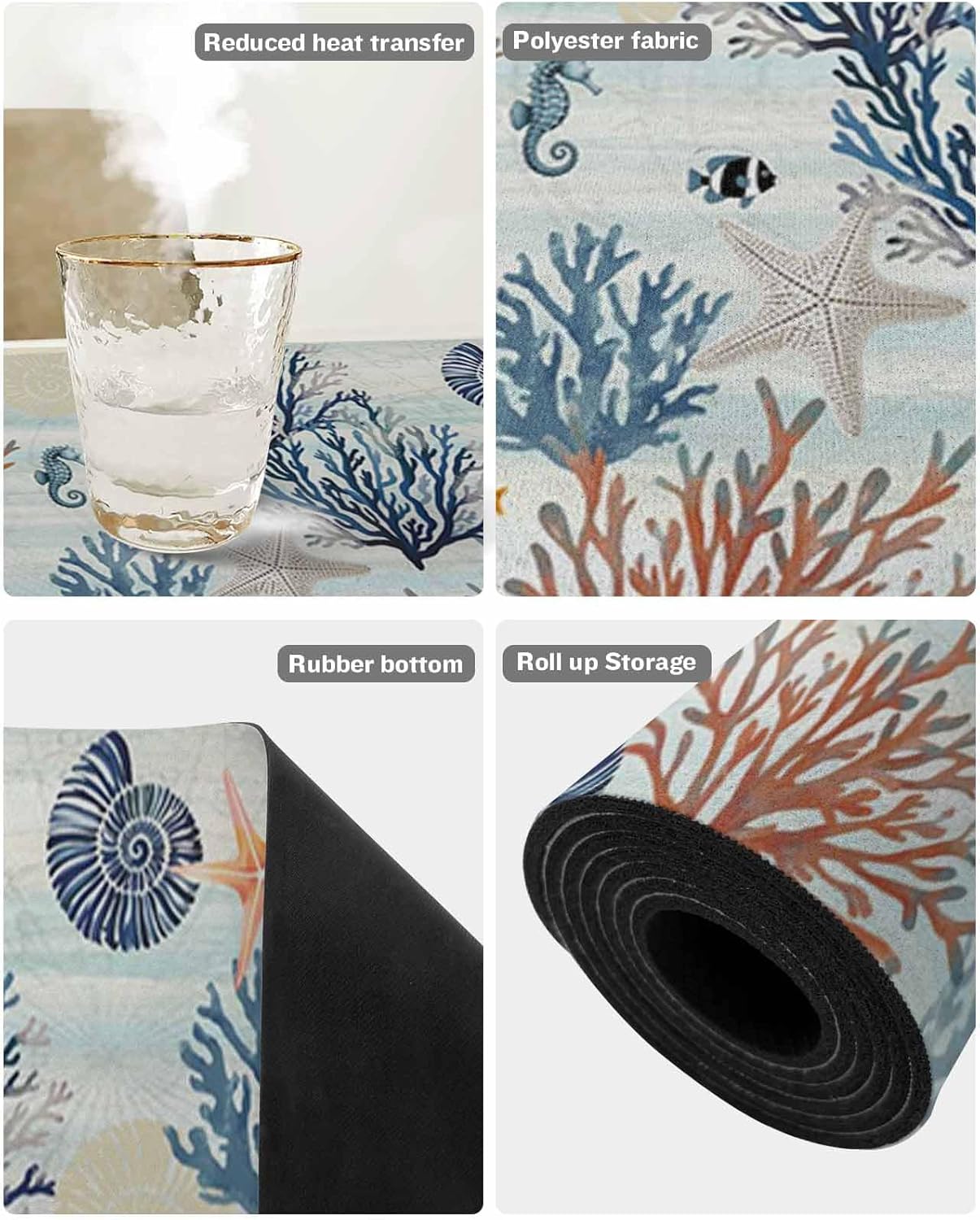 Marine Life Table Runner and Trivet for Hot Dishes Watercolor Seahorse Coral Starfish Gradient Blue Yellow Heat Proof Trivet to Protect Table and Countertop Hot Plates Mat for Kitchen 40 x 12 Inch