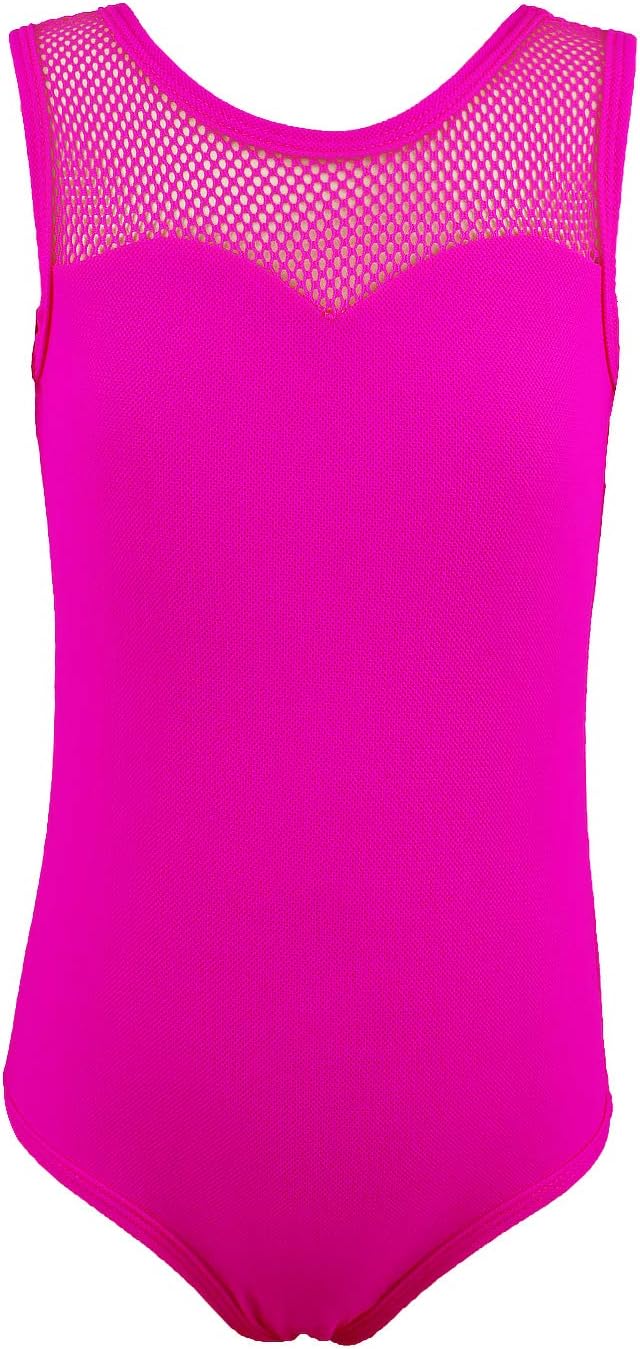 Girls Mesh Gymnastics Leotards Toddler Kids Tank Sleeveless Athletic Costumes Ballet Dancing Clothes(Hot Pink,120)