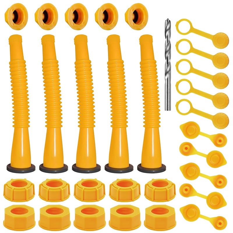 Kit de Reposição de Bicos para Galão de Combustível Zoolowua com Tubos Flexíveis e Tampas Rosqueadas, Amarelo, 5 kits