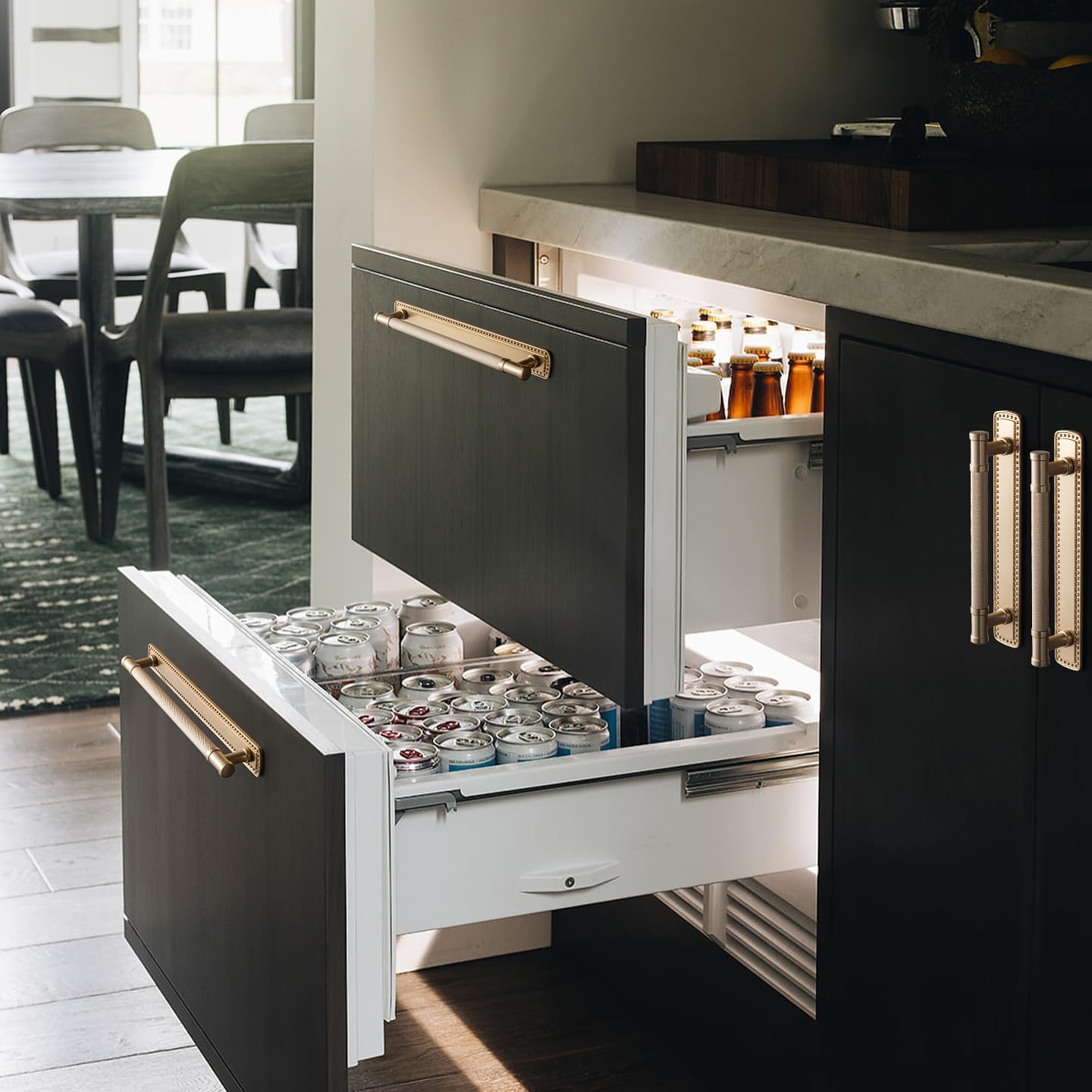 Goo-Ki 5.04" c-c Champagne Bronze Cabinet Pulls with Back/Base Plate Zinc Alloy Kitchen Hardware - 2 Pack Modern Bar Drawer Pulls Cabinet Handles with Spacer