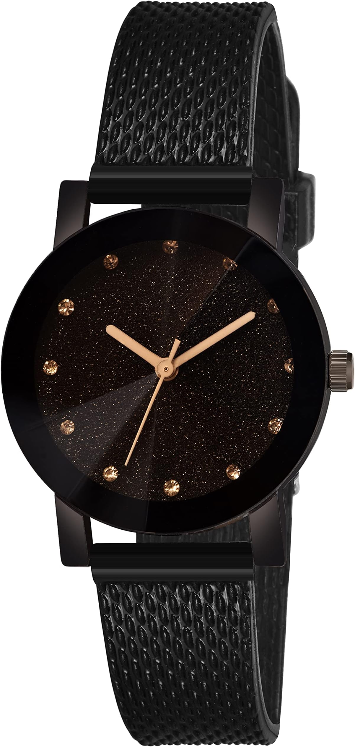 TalgoAnalogue Black Dial 12 Diamond and Black Rubber Starp Watch for Girl's and Women Pack of -1-12D-BRW