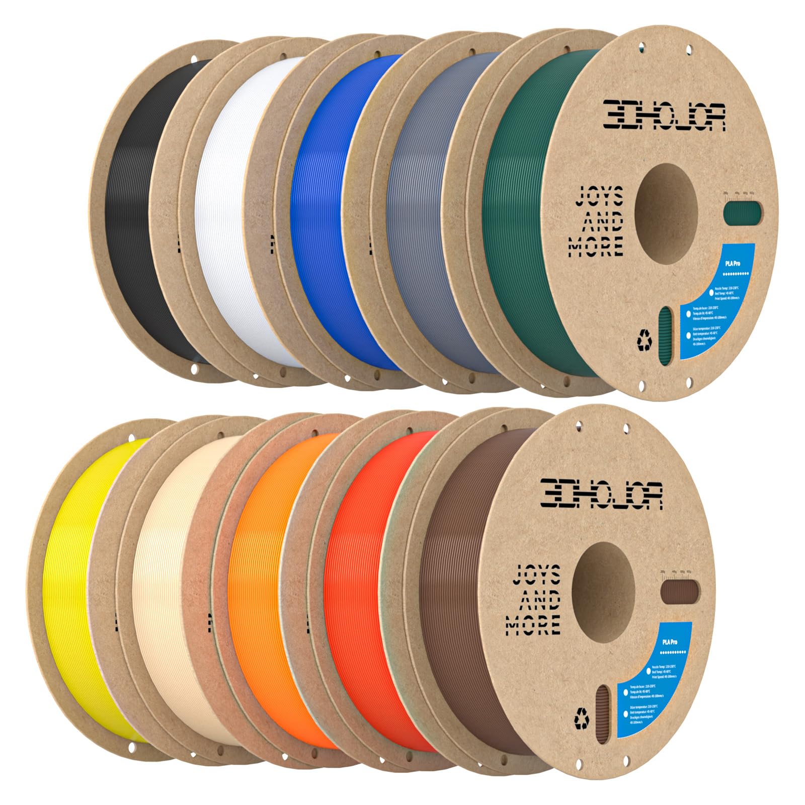 3DHoJor PLA+ Filament 1.75mm 10KG 10 Farben 3D Druck Filament PLA Plus | 1KG/Spule 10er Set, Hohe Zähigkeit, Hohe Schlagfestigkeit, Stärker und Belastbar, Maßgenauigkeit ±0,02mm