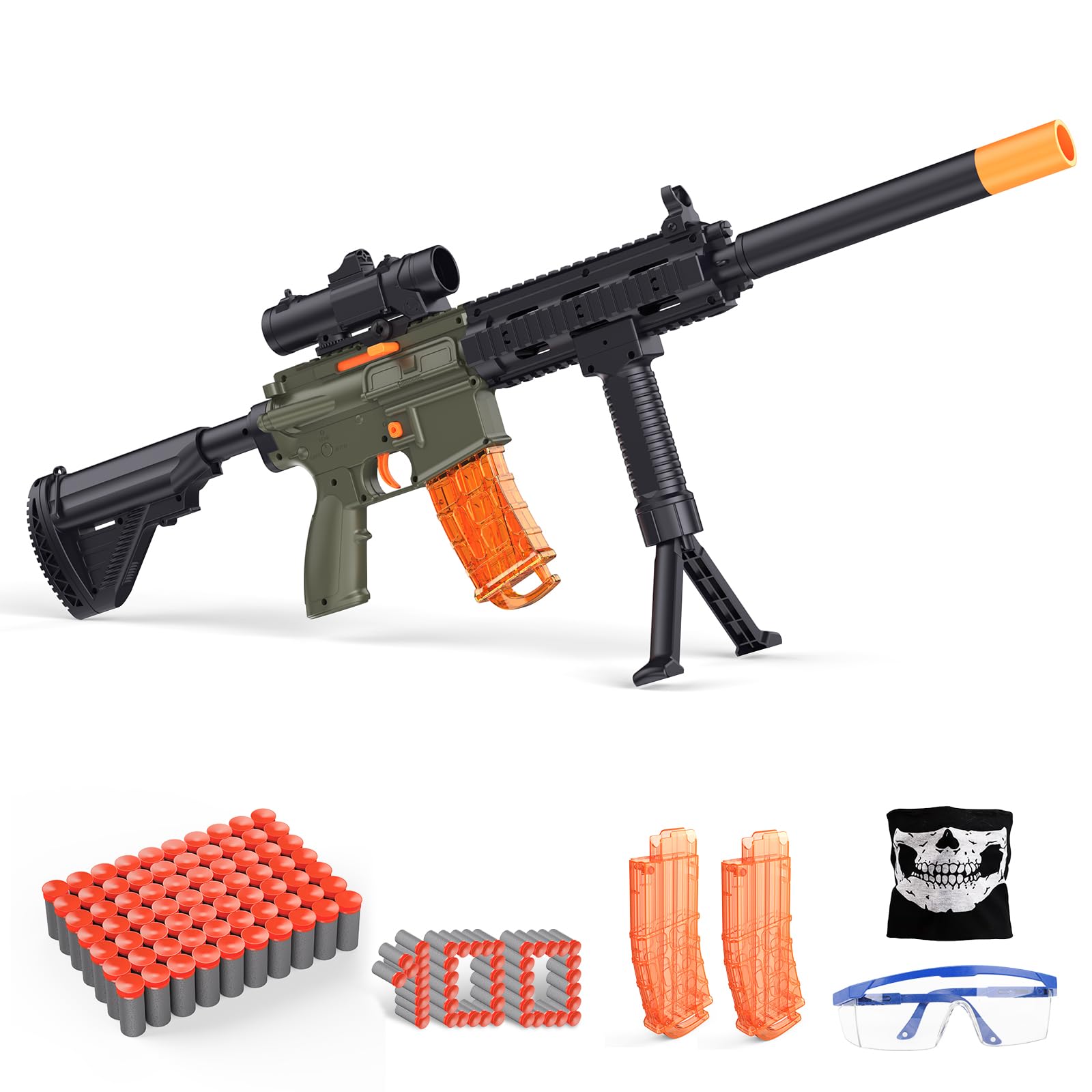 Toy Gun with Soft Bullets, Manual Foam Blasters Guns with 100 Bullets, Sniper Rifle with Scope, Toy Gun
