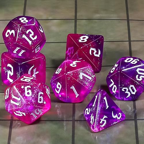 Miniatura 118 de CiaraQ DND - Juego de dados poliédricos para juegos de rol de Dungeons and Dragons RPG MTG, con 1 bolsa de dados (rosa + amarillo) Rosa +