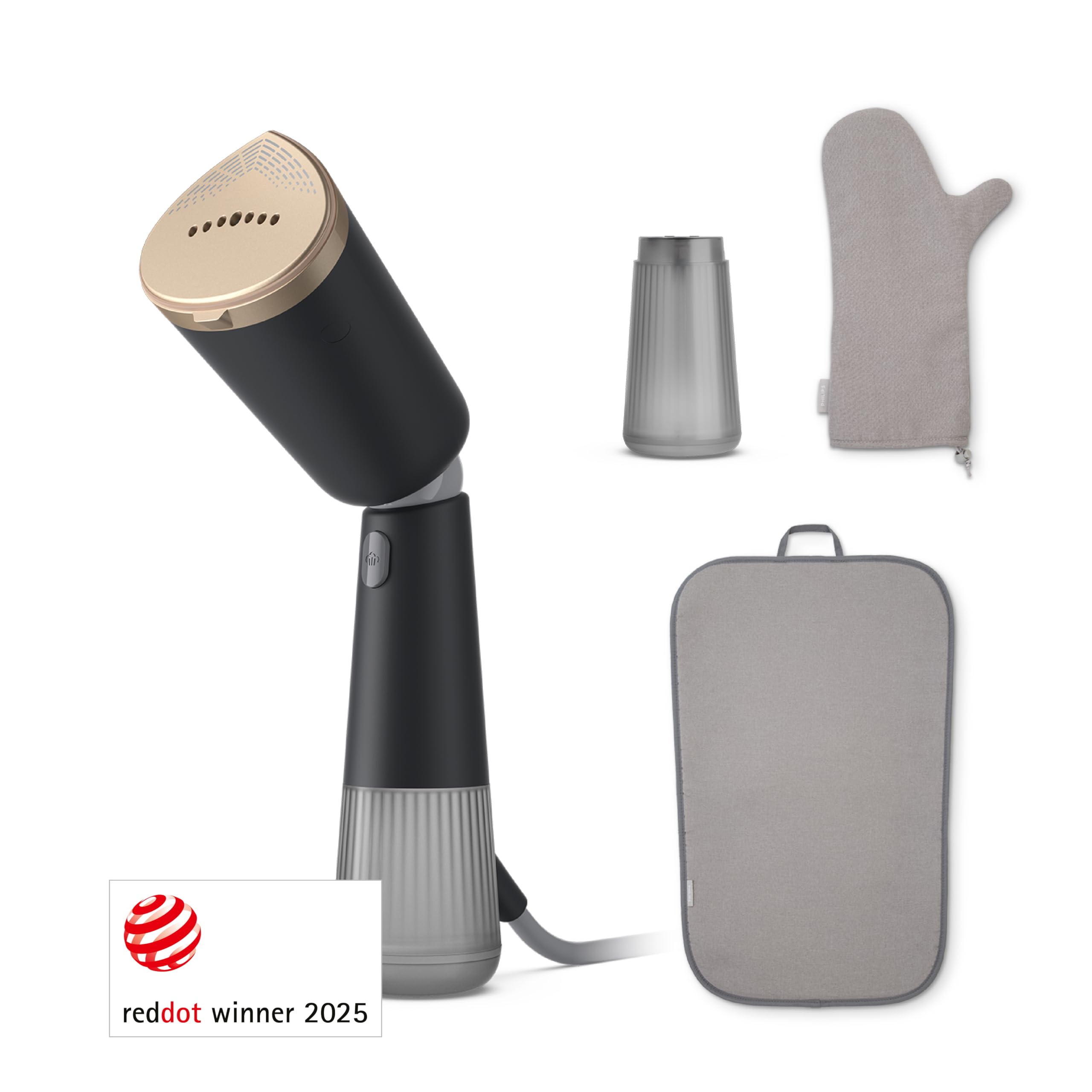 Philips 7000-Series Hand Steamer - 1500W, 28g/min Continuous Steam. Optimal Temperature. Metal Steam Plate, 100ml 200ml Removable Tank. Incl. Glove/ StyleMat, Black (STH7060/80