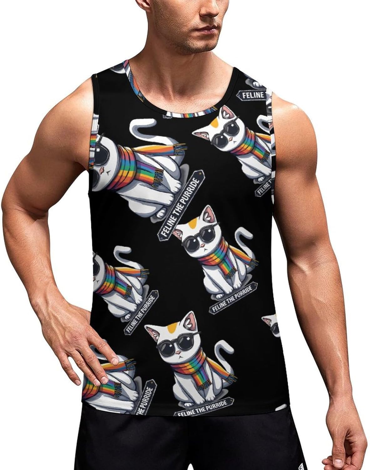 Feline The Purride LGBT Gay Cat Men's Tank Top Sleeveless Muscle Shirts Vest Beach T Shirts for Workout Gym