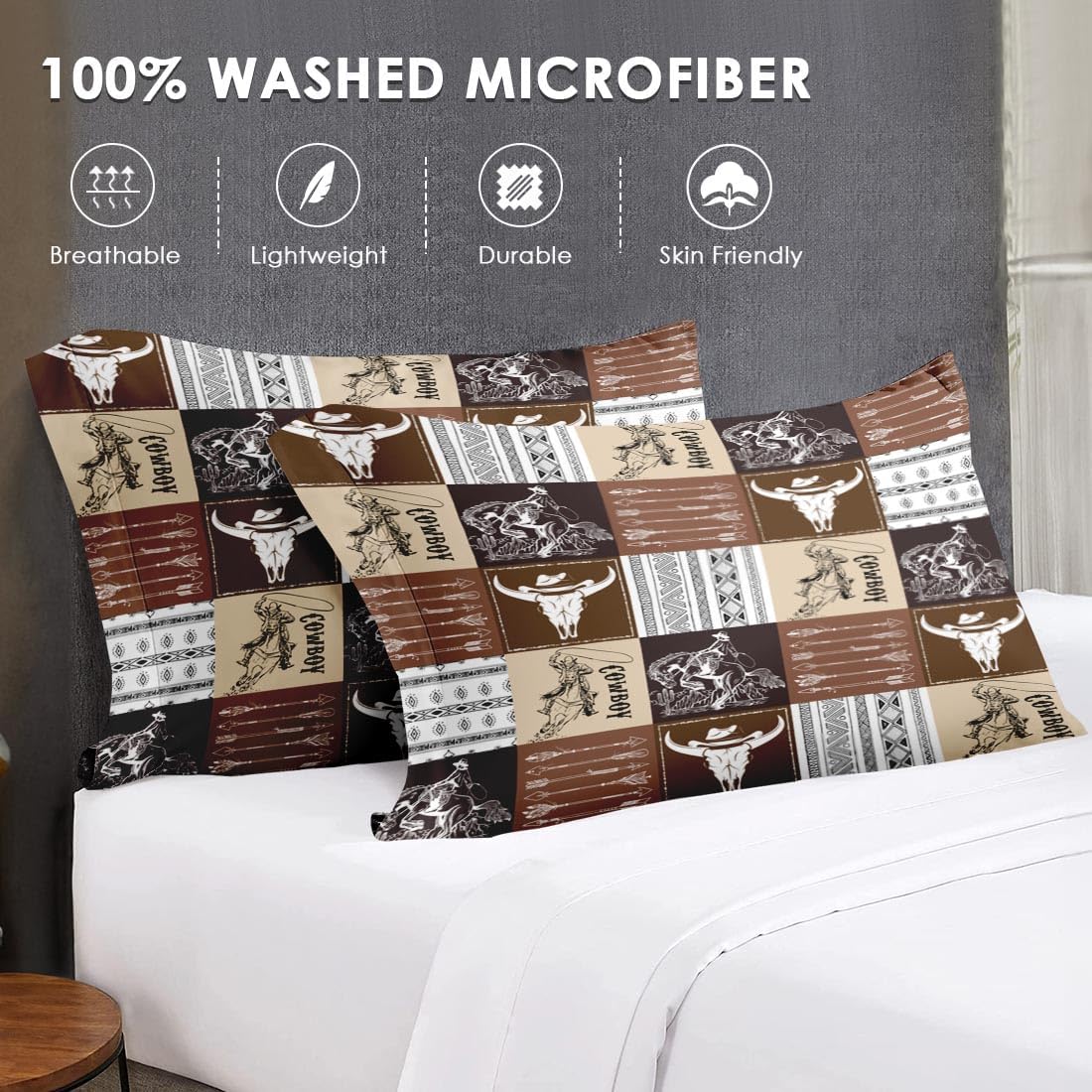 Queen Size Comforter Set with 2 Pillowcases, Cowboy Vintage Brown Desert 3 Pcs Bedding for Kids and Adults, Western Animal Cow Soft Comforter Set for Bedroom Bed Decor - Image 7