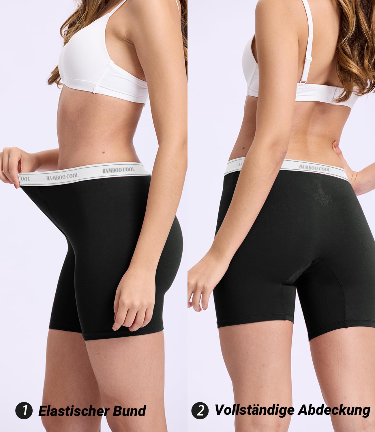 BAMBOO COOL Boxer a gamba lunga, da donna, in bambù, con gambe, confezione da 5