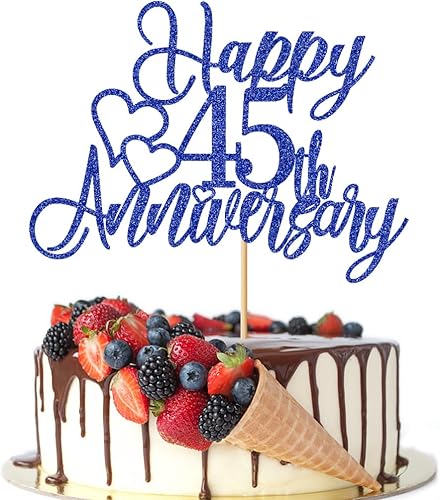 Decoración para pastel de 45 aniversario, decoración de aniversario de boda y cumpleaños número 45, purpurina azul zafiro